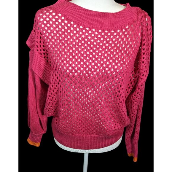 Velez Artisan Pink Asymmetrical Sweater With Orange Cuffs - Picture 1 of 6